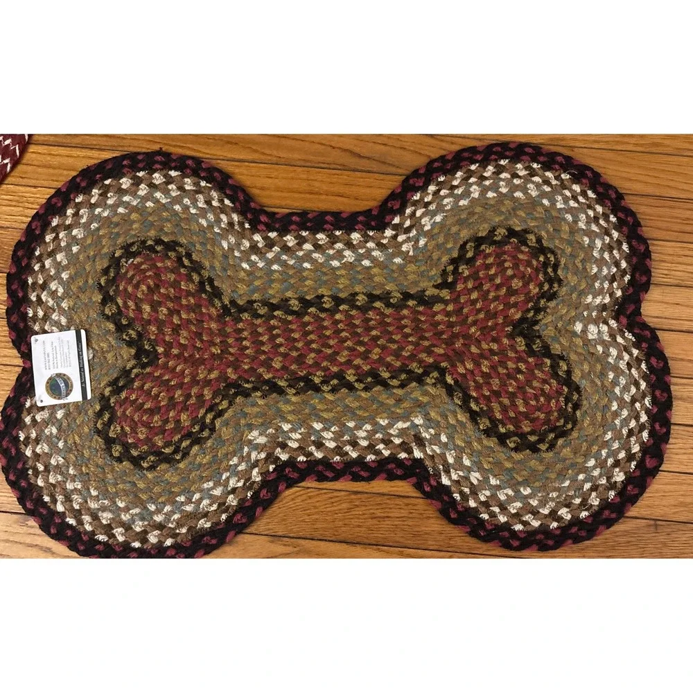 Burgundy Multi Colored‎ Dog Bone Shape Jute Braided Rug 18